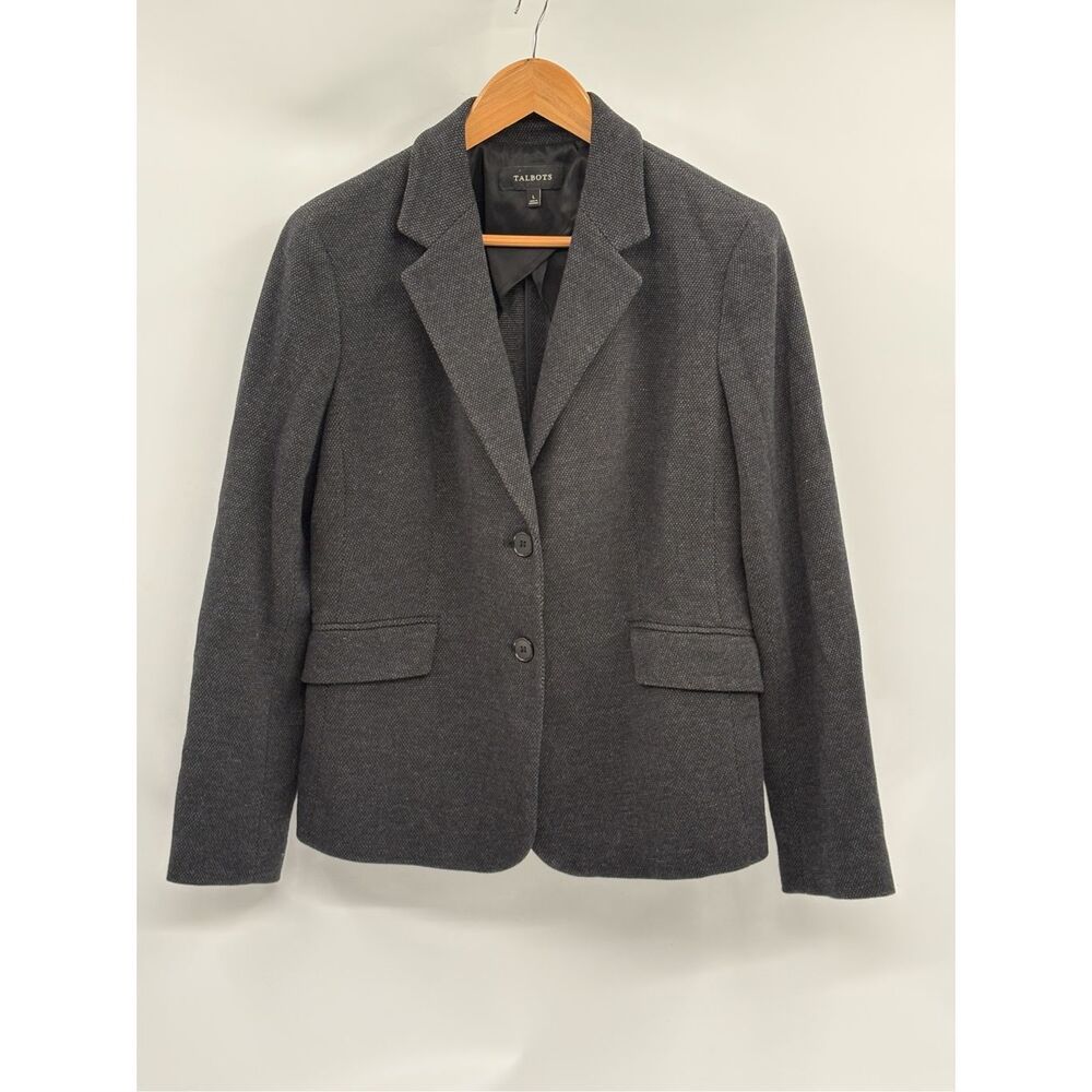 Talbots Blazer Suit Jacket Women Large Gray Black‎ Cotton Blend Soft Work Career